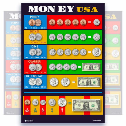 Money and Currency Chart Educational Classroom Poster Young N Refined