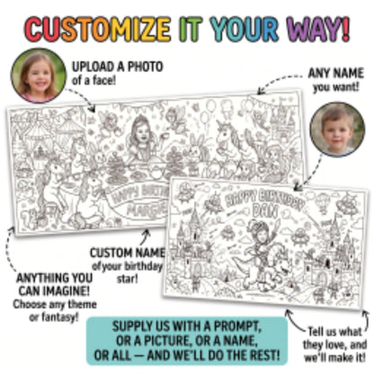 Custom Birthday Coloring Page Table Cloth - Your Photo or Idea Turned Into a Coloring Page Young N Refined