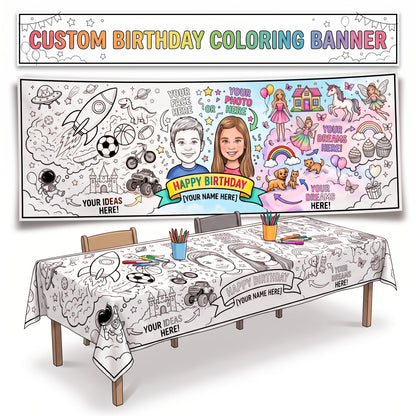 Custom Birthday Coloring Page Table Cloth - Your Photo or Idea Turned Into a Coloring Page Young N Refined