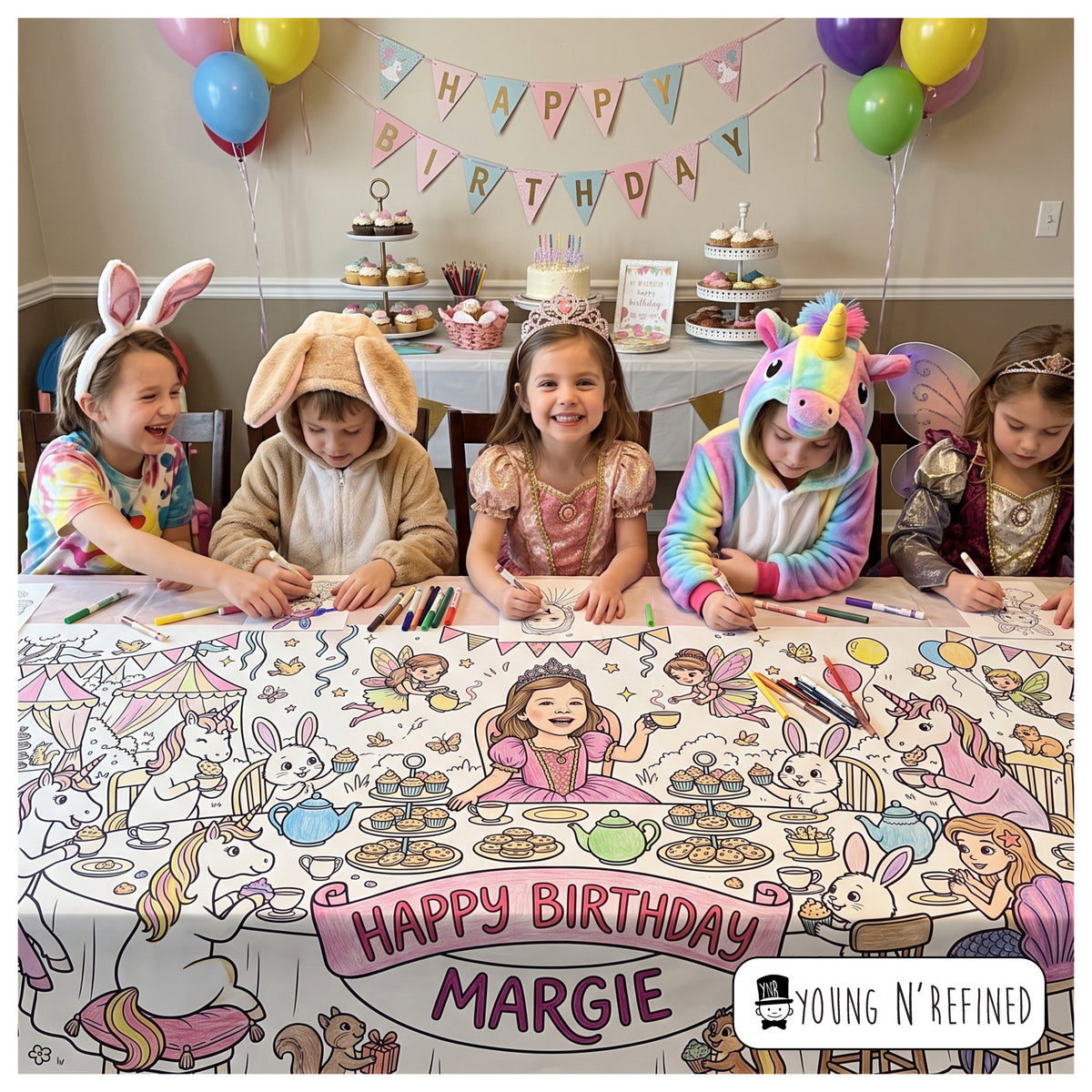 Custom Birthday Coloring Page Table Cloth - Your Photo or Idea Turned Into a Coloring Page Young N Refined