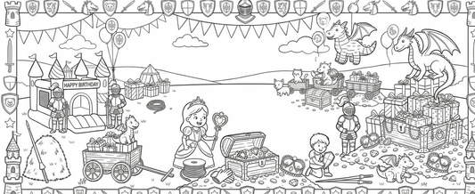 Birthday Party Coloring Page Table Cloth Activity Paper Liner Knights Young N Refined