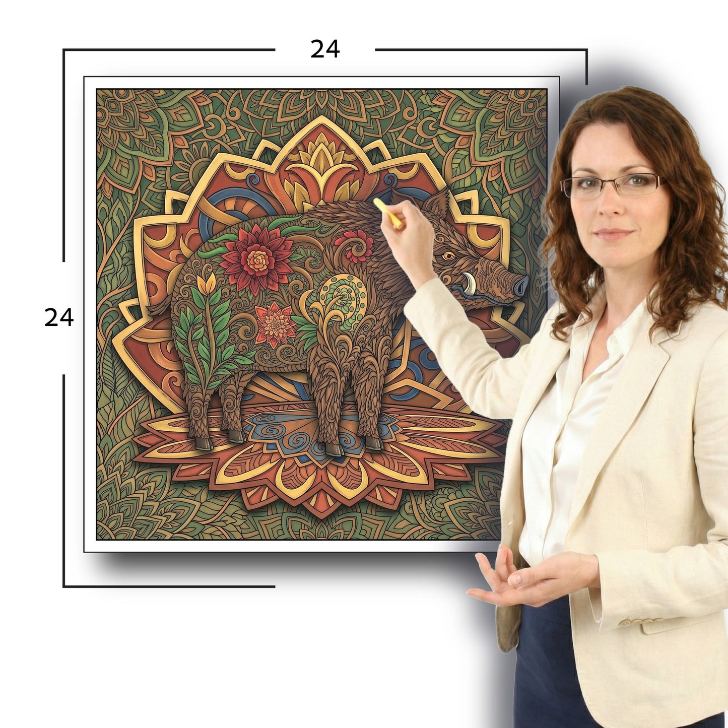 Large Adult Coloring Poster Page Boar Made of Mandala Floral