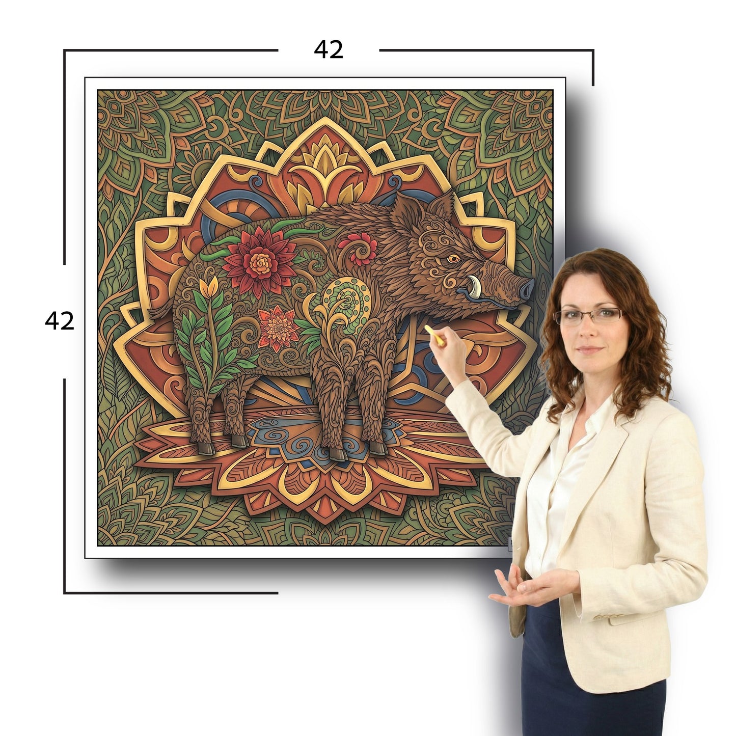 Large Adult Coloring Poster Page Boar Made of Mandala Floral