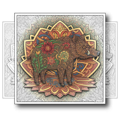 Large Adult Coloring Poster Page Boar Made of Mandala Floral