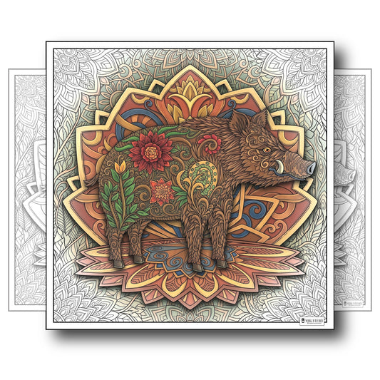 Large Adult Coloring Poster Page Boar Made of Mandala Floral