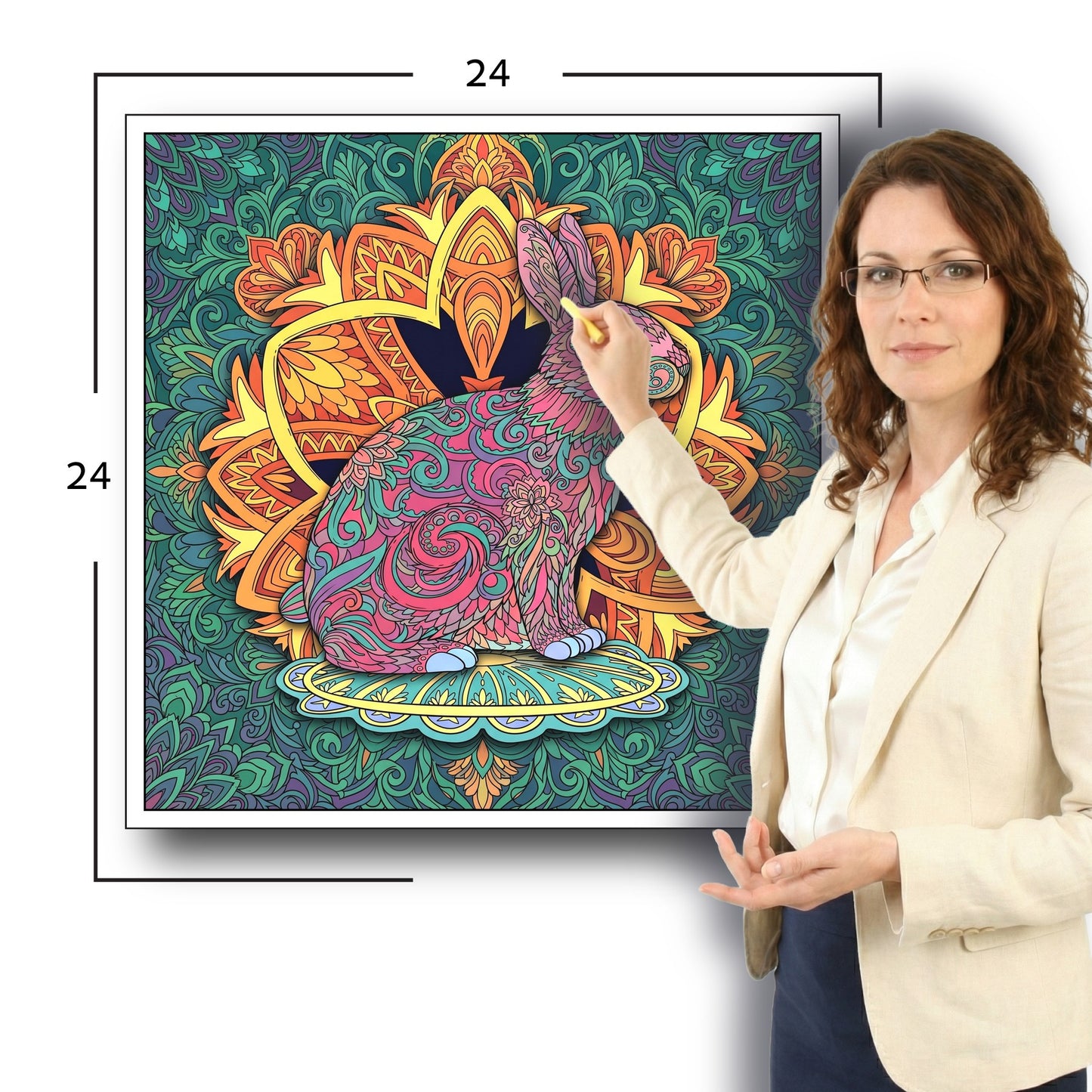 Large Adult Coloring Poster Page Bunny Made of Mandala Floral