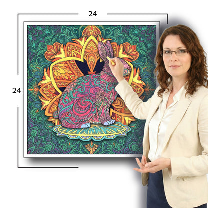 Large Adult Coloring Poster Page Bunny Made of Mandala Floral