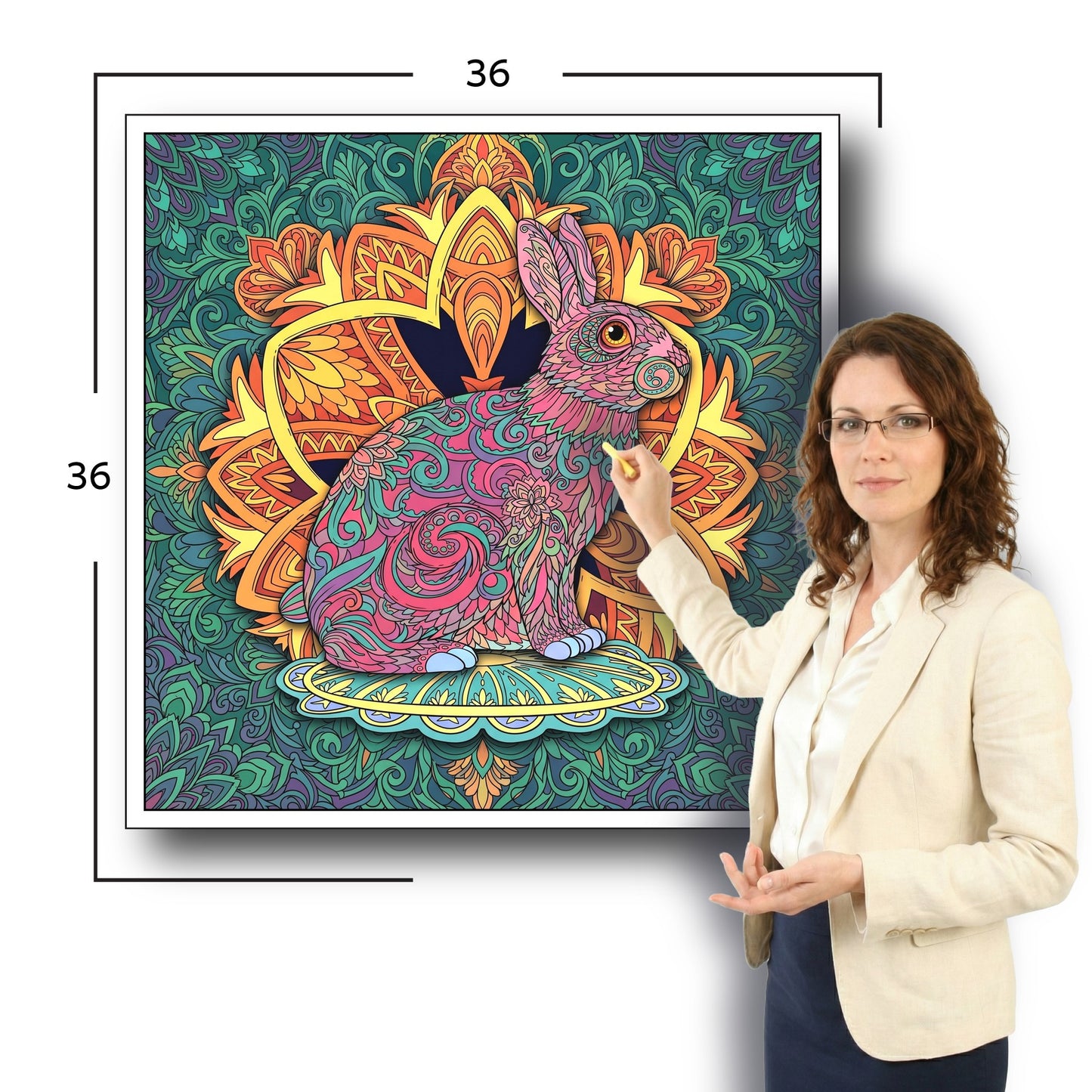Large Adult Coloring Poster Page Bunny Made of Mandala Floral