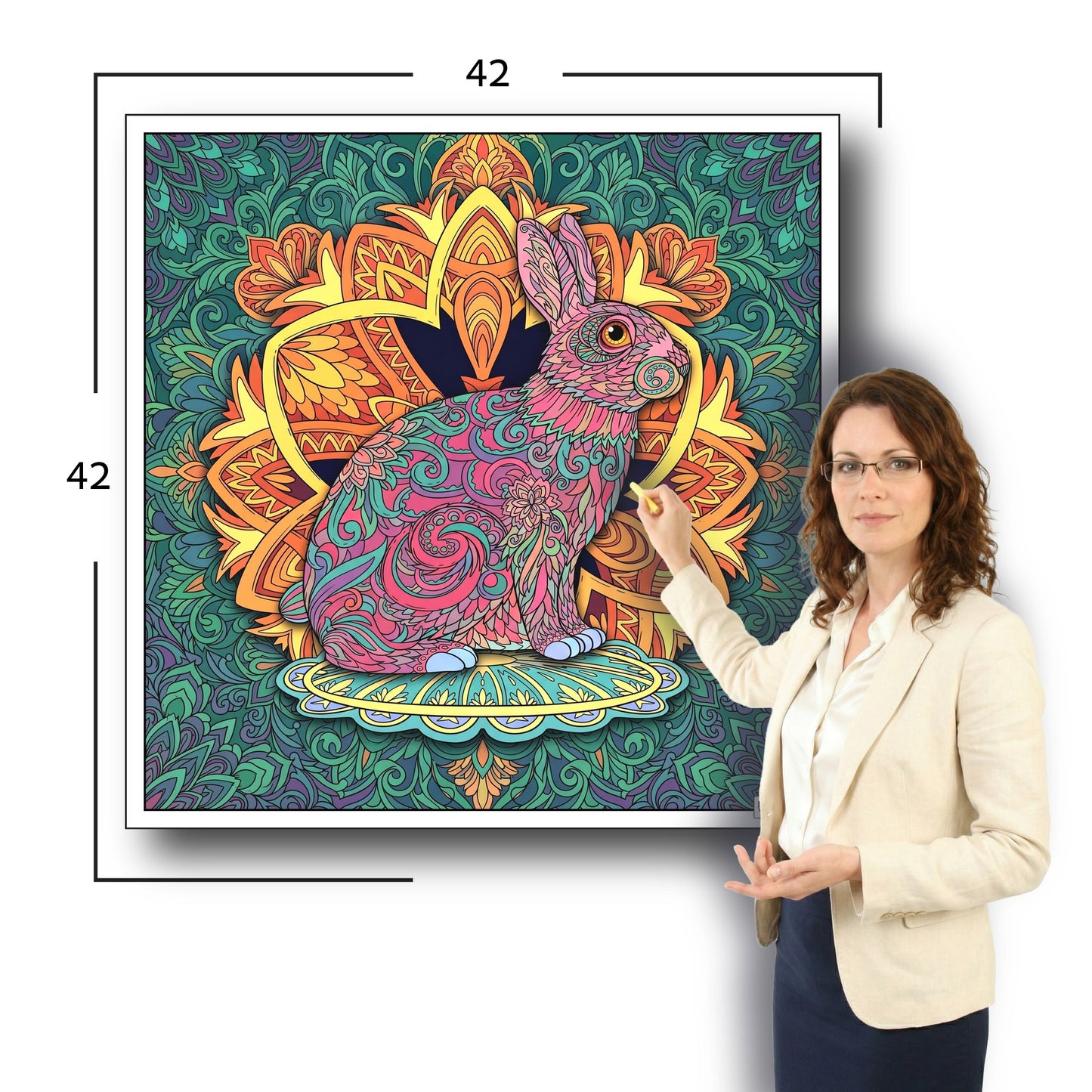 Large Adult Coloring Poster Page Bunny Made of Mandala Floral