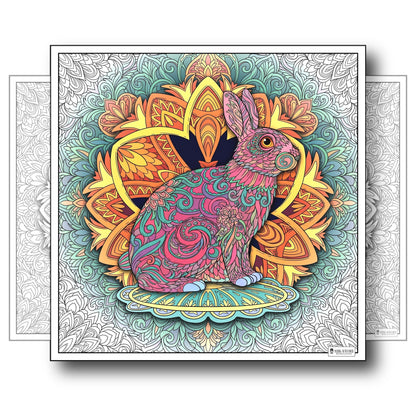 Large Adult Coloring Poster Page Bunny Made of Mandala Floral