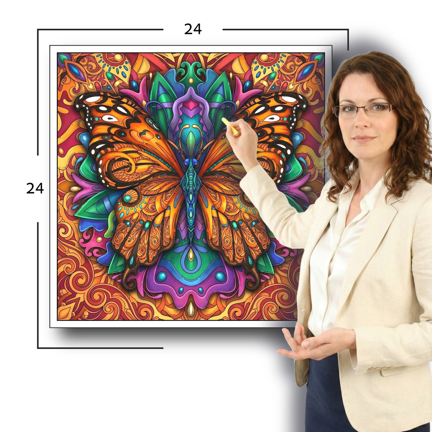 Large Adult Coloring Poster Page Butterfly Made of Mandala Floral