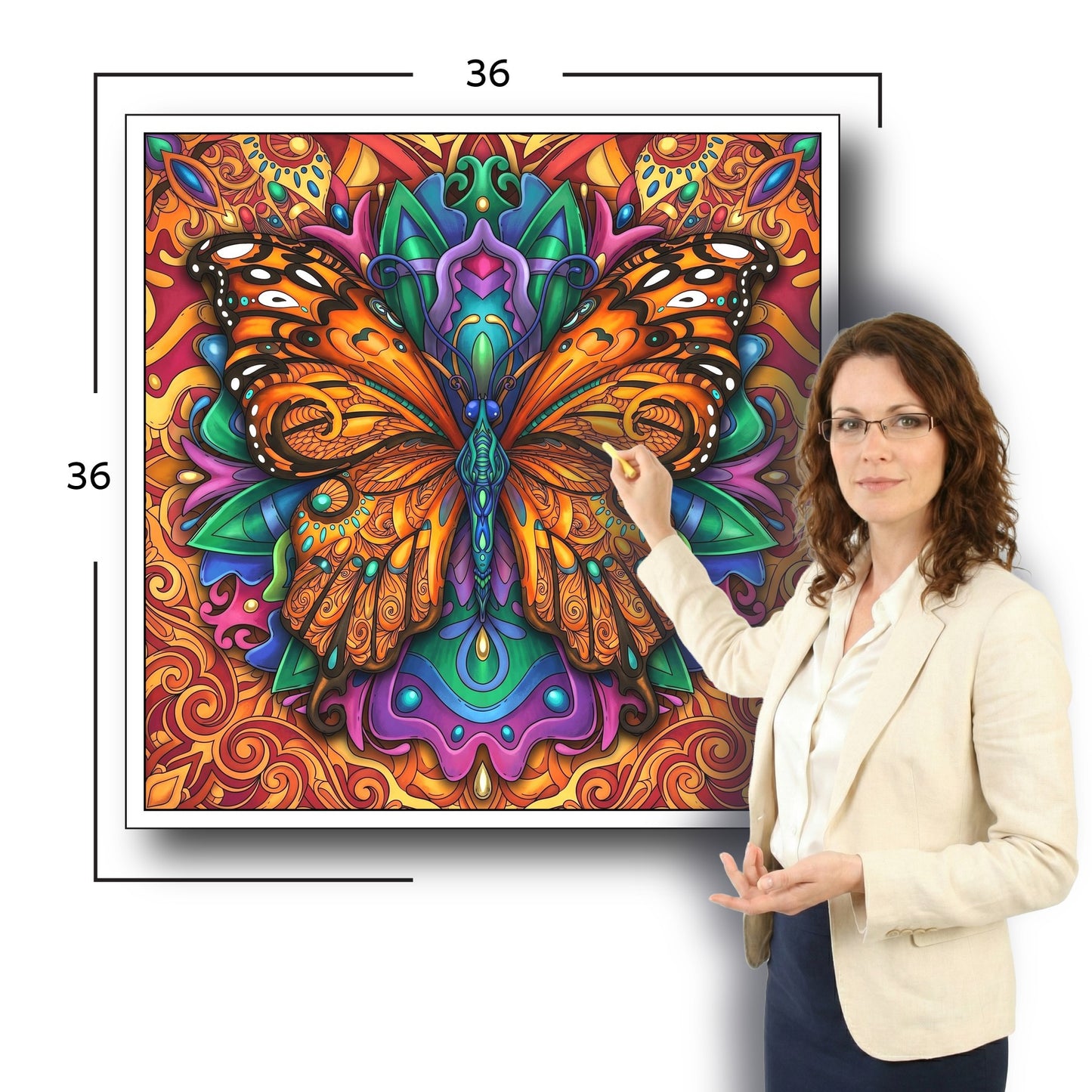 Large Adult Coloring Poster Page Butterfly Made of Mandala Floral