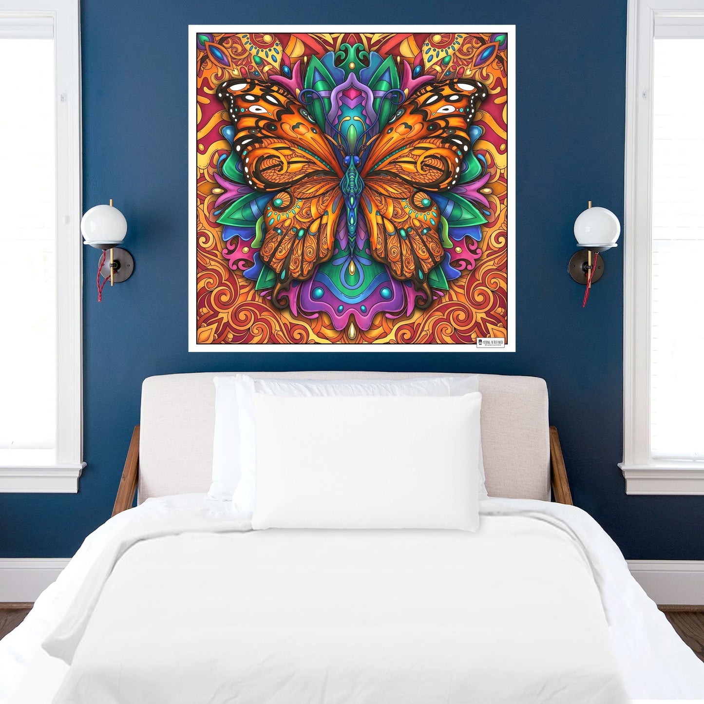 Large Adult Coloring Poster Page Butterfly Made of Mandala Floral