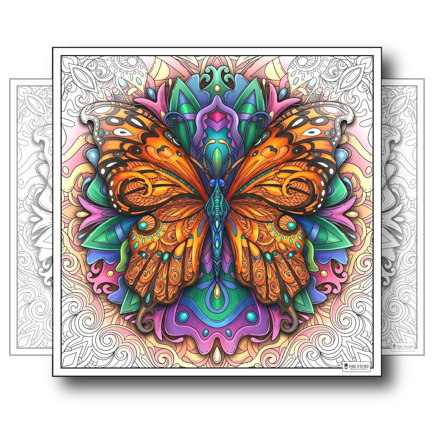 Large Adult Coloring Poster Page Butterfly Made of Mandala Floral