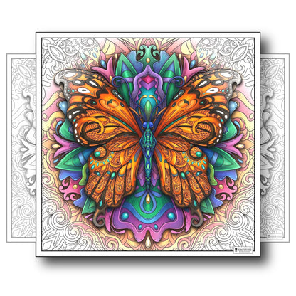 Large Adult Coloring Poster Page Butterfly Made of Mandala Floral