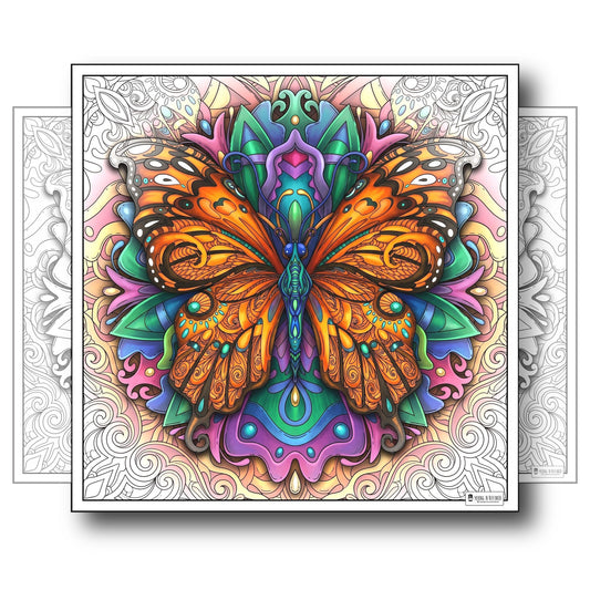 Large Adult Coloring Poster Page Butterfly Made of Mandala Floral