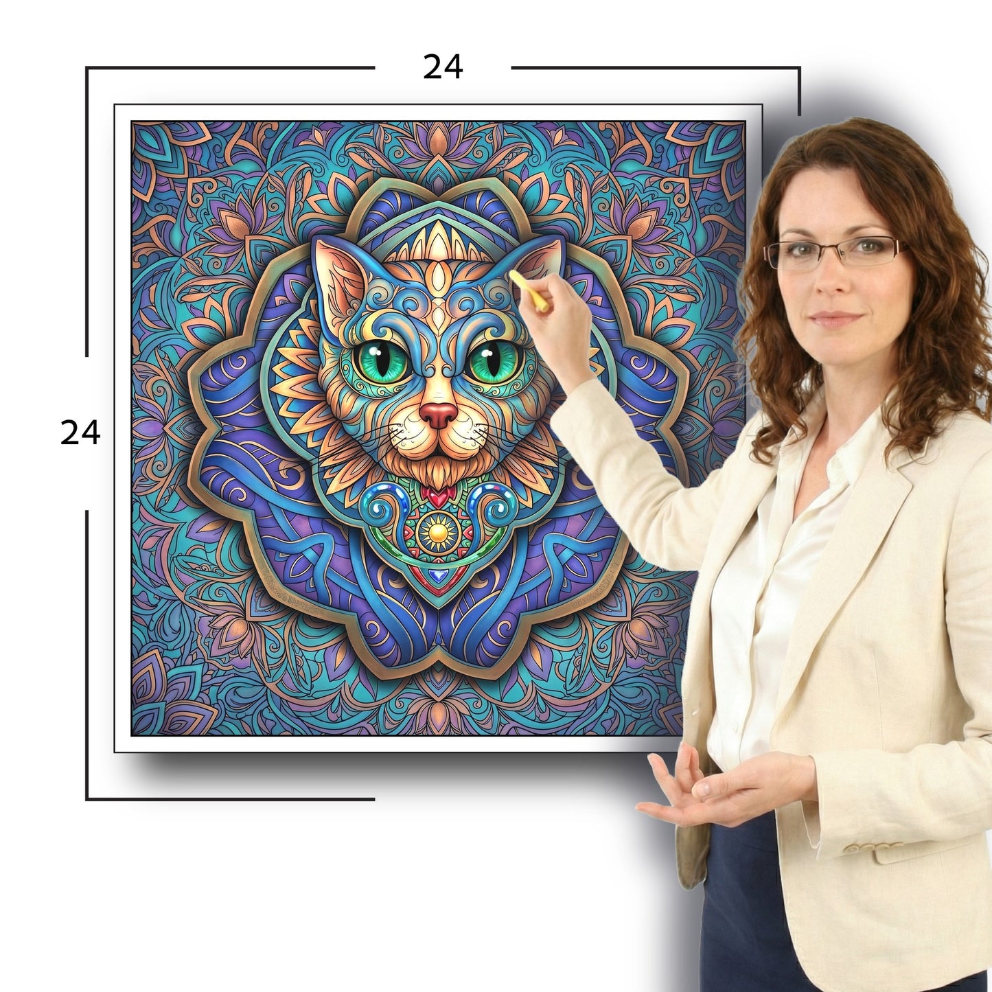 Large Adult Coloring Poster Page Cat Made of Mandala Floral