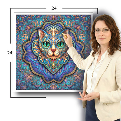 Large Adult Coloring Poster Page Cat Made of Mandala Floral
