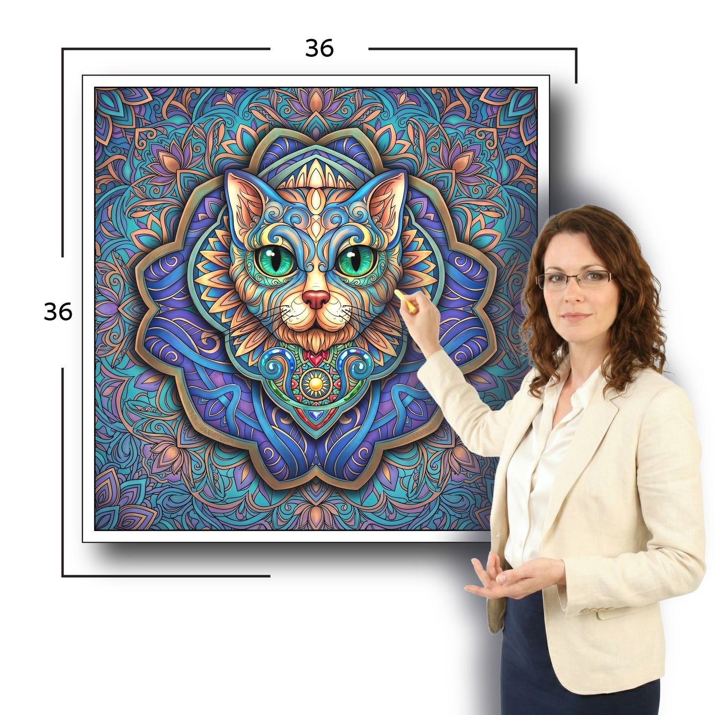 Large Adult Coloring Poster Page Cat Made of Mandala Floral