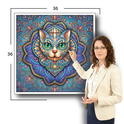 Large Adult Coloring Poster Page Cat Made of Mandala Floral