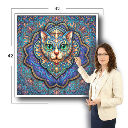 Large Adult Coloring Poster Page Cat Made of Mandala Floral