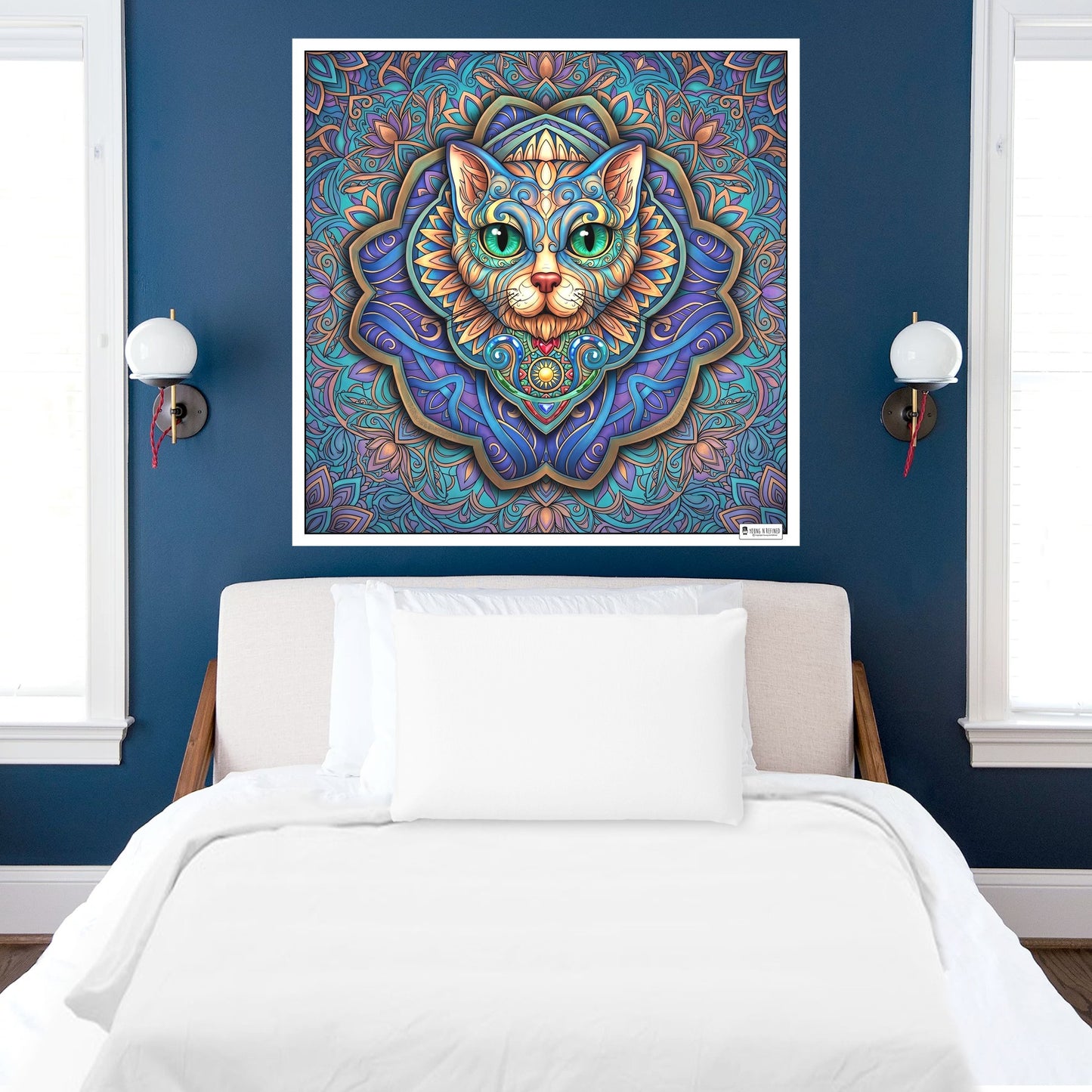 Large Adult Coloring Poster Page Cat Made of Mandala Floral