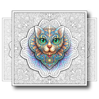 Large Adult Coloring Poster Page Cat Made of Mandala Floral