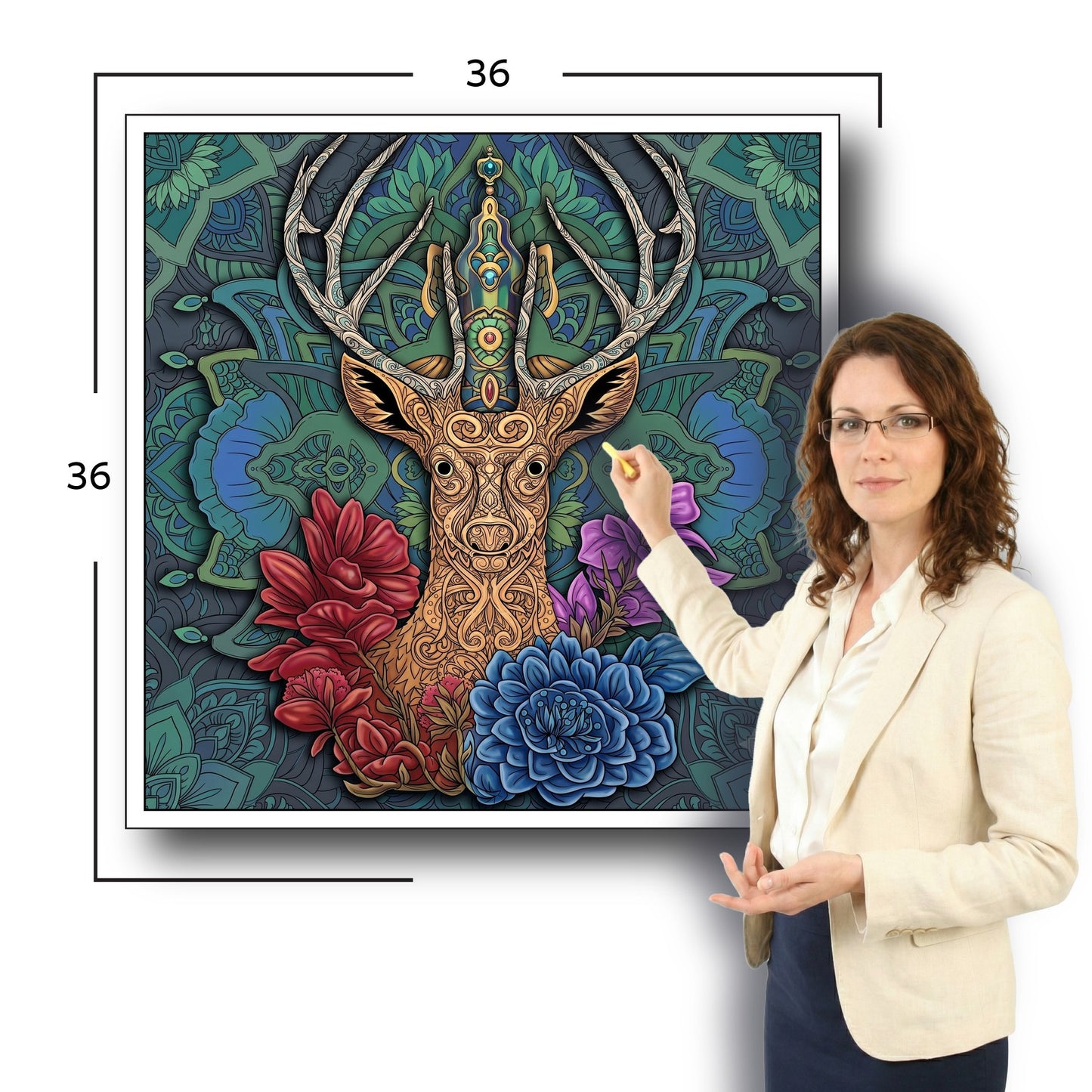 Large Adult Coloring Poster Page Deer Made of Mandala Floral
