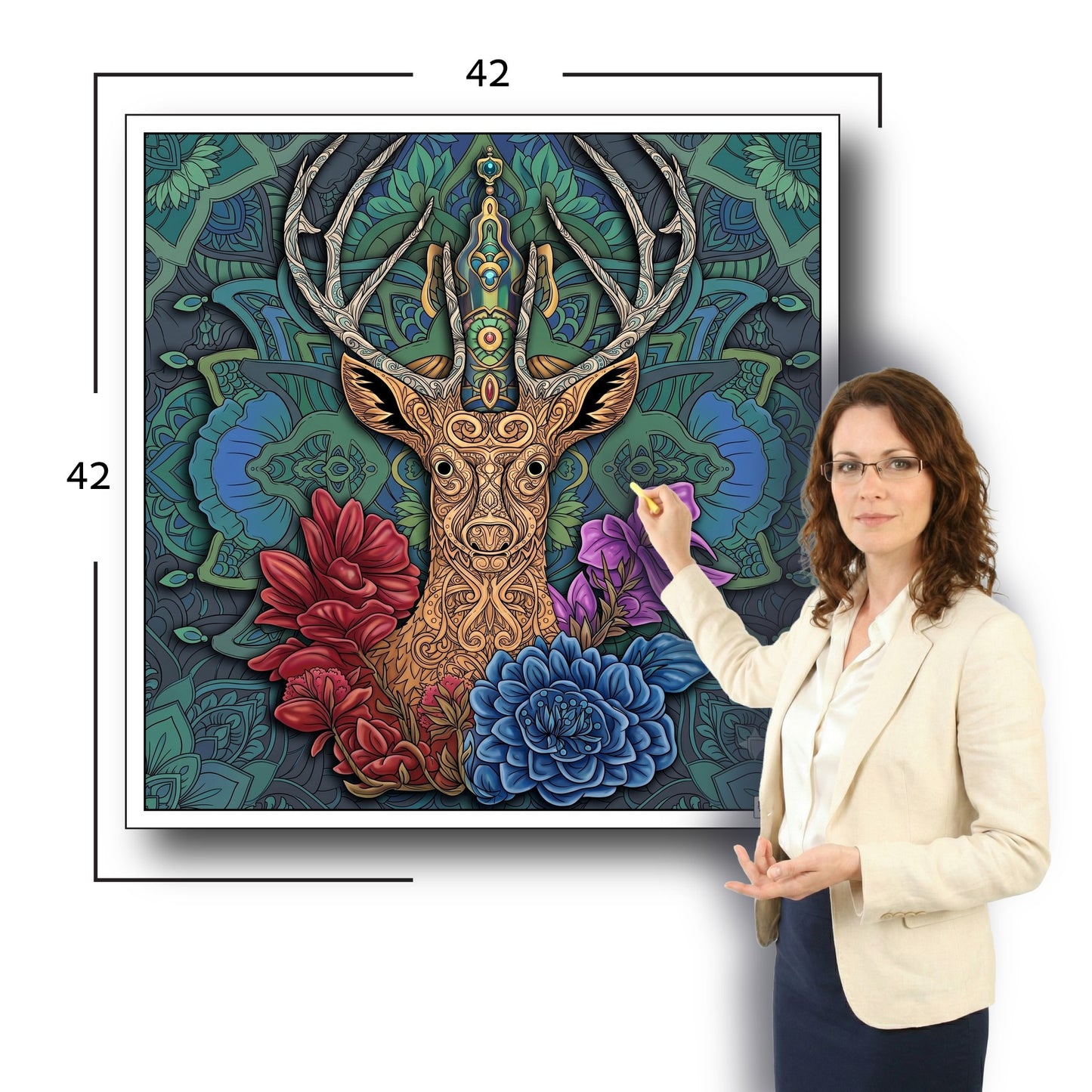 Large Adult Coloring Poster Page Deer Made of Mandala Floral