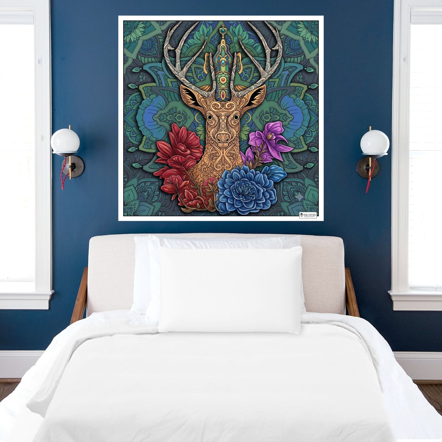 Large Adult Coloring Poster Page Deer Made of Mandala Floral