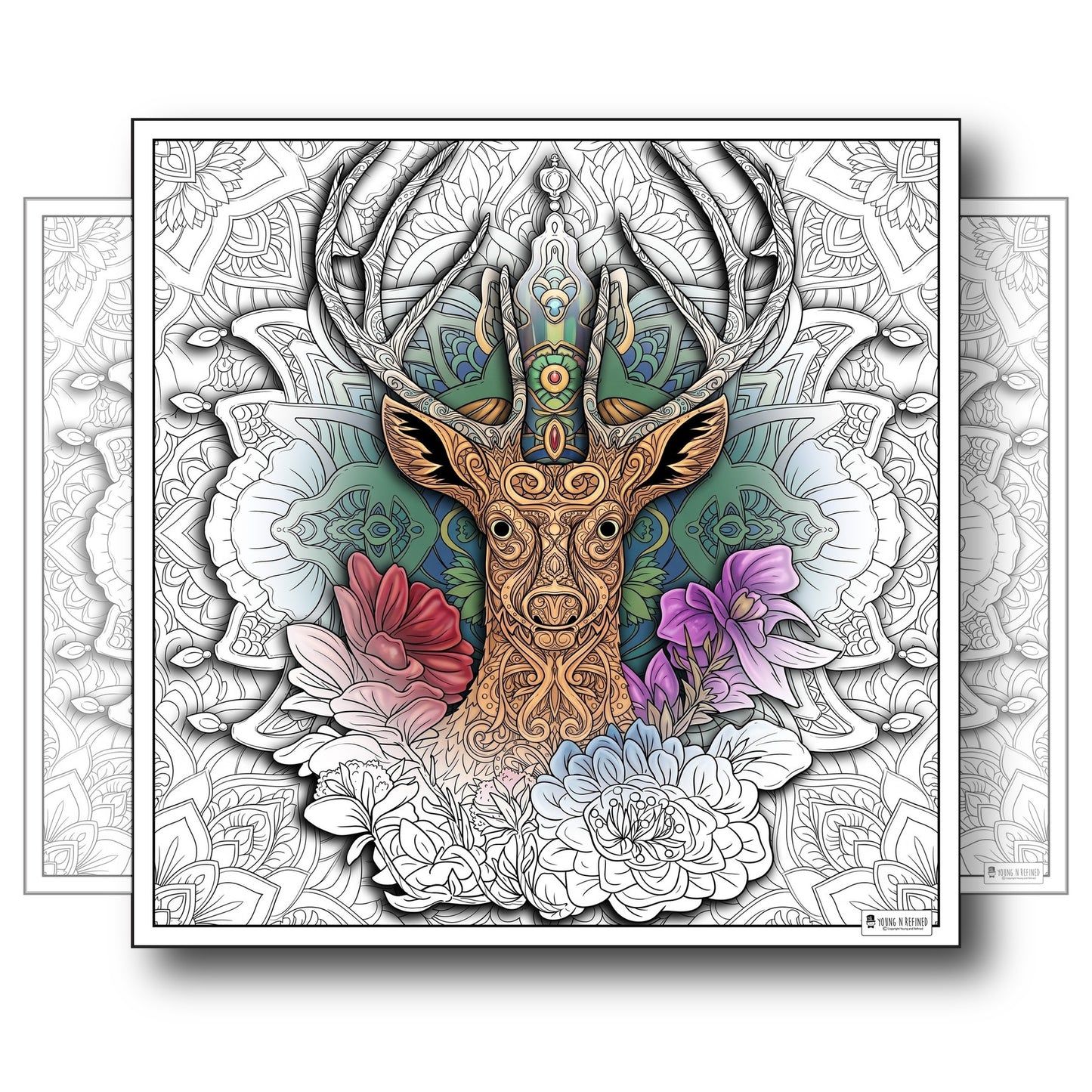 Large Adult Coloring Poster Page Deer Made of Mandala Floral