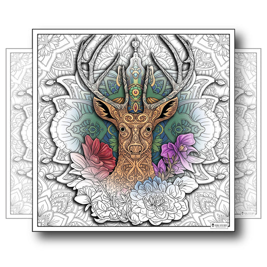 Large Adult Coloring Poster Page Deer Made of Mandala Floral