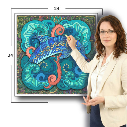Large Adult Coloring Poster Page Dolphin Made of Mandala Floral