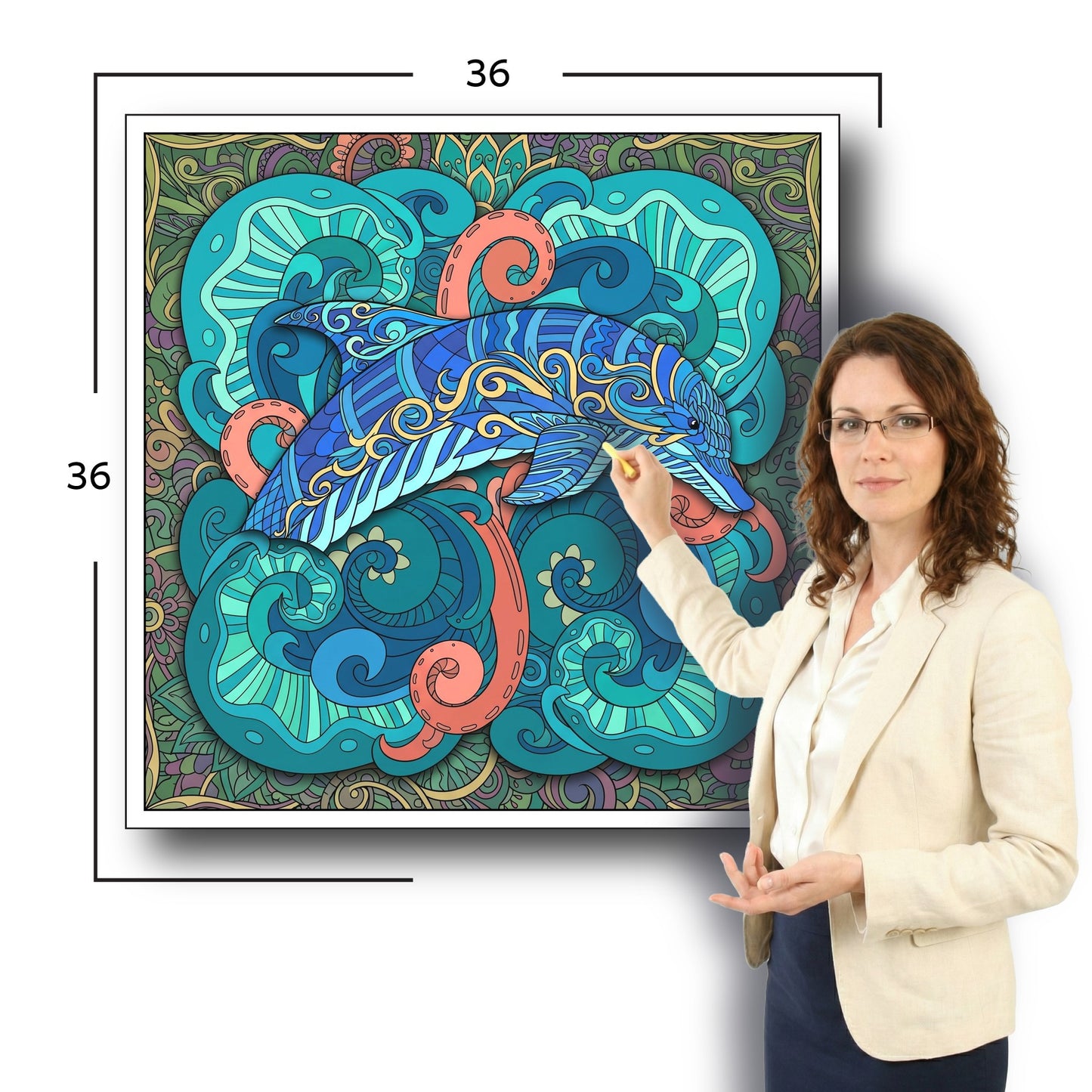 Large Adult Coloring Poster Page Dolphin Made of Mandala Floral