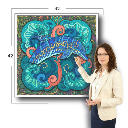 Large Adult Coloring Poster Page Dolphin Made of Mandala Floral