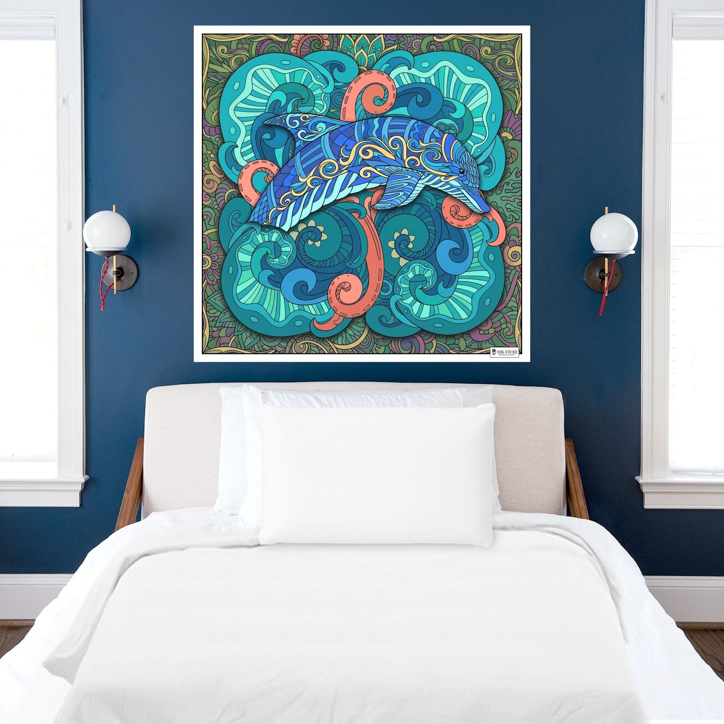 Large Adult Coloring Poster Page Dolphin Made of Mandala Floral
