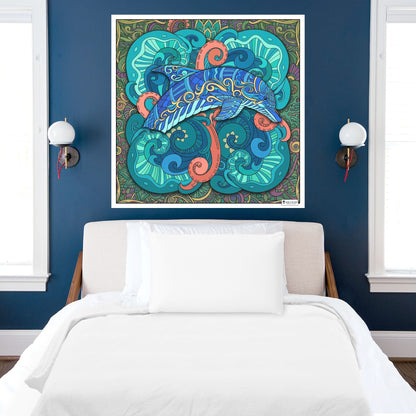 Large Adult Coloring Poster Page Dolphin Made of Mandala Floral