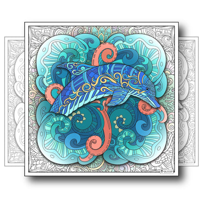 Large Adult Coloring Poster Page Dolphin Made of Mandala Floral