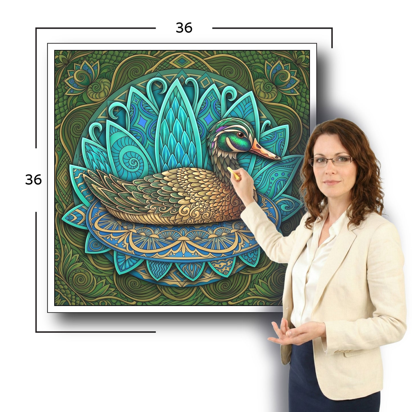 Large Adult Coloring Poster Page Duck Made of Mandala Floral