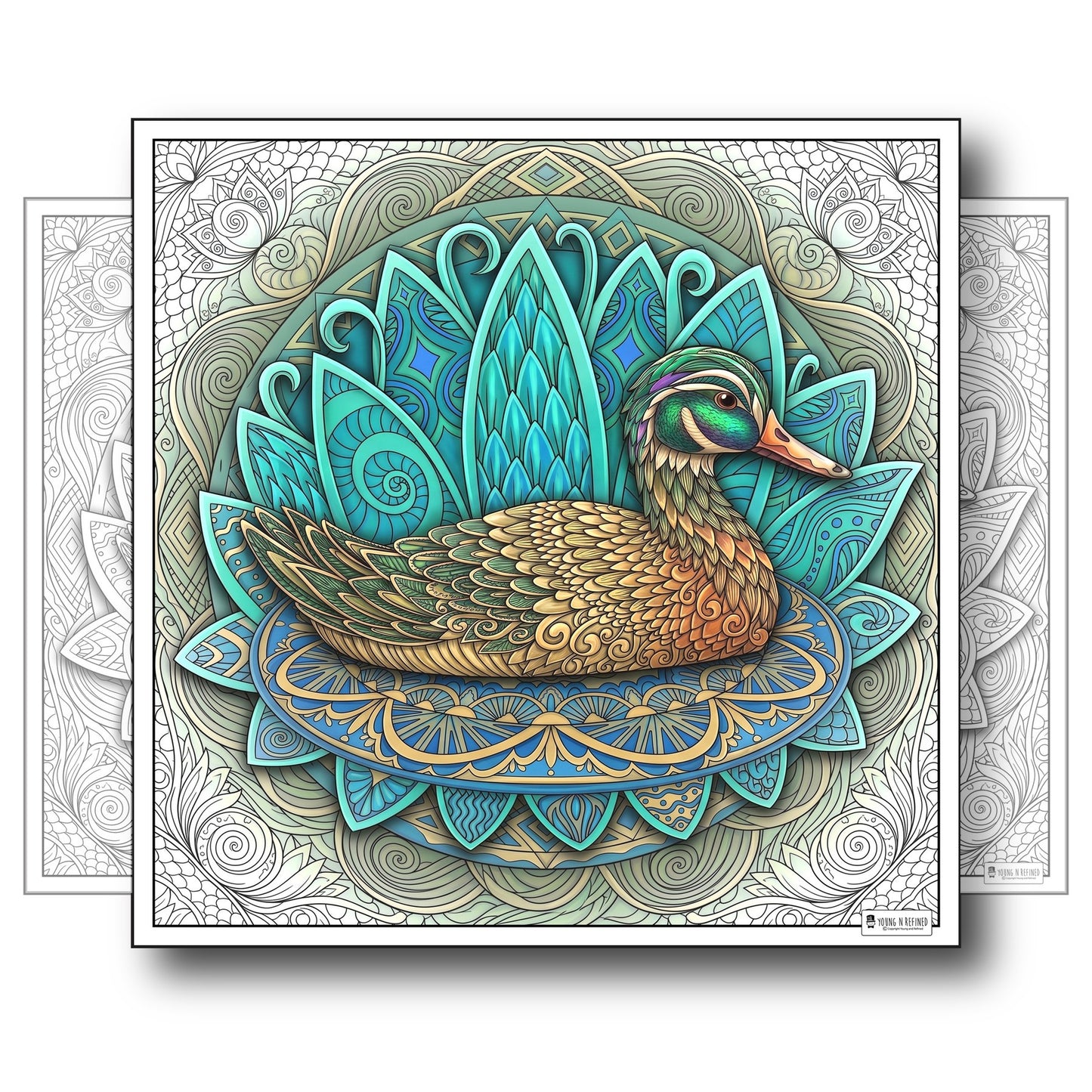 Large Adult Coloring Poster Page Duck Made of Mandala Floral