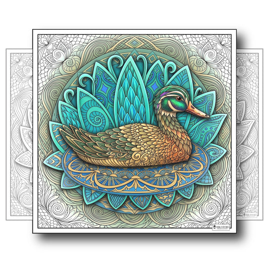 Large Adult Coloring Poster Page Duck Made of Mandala Floral