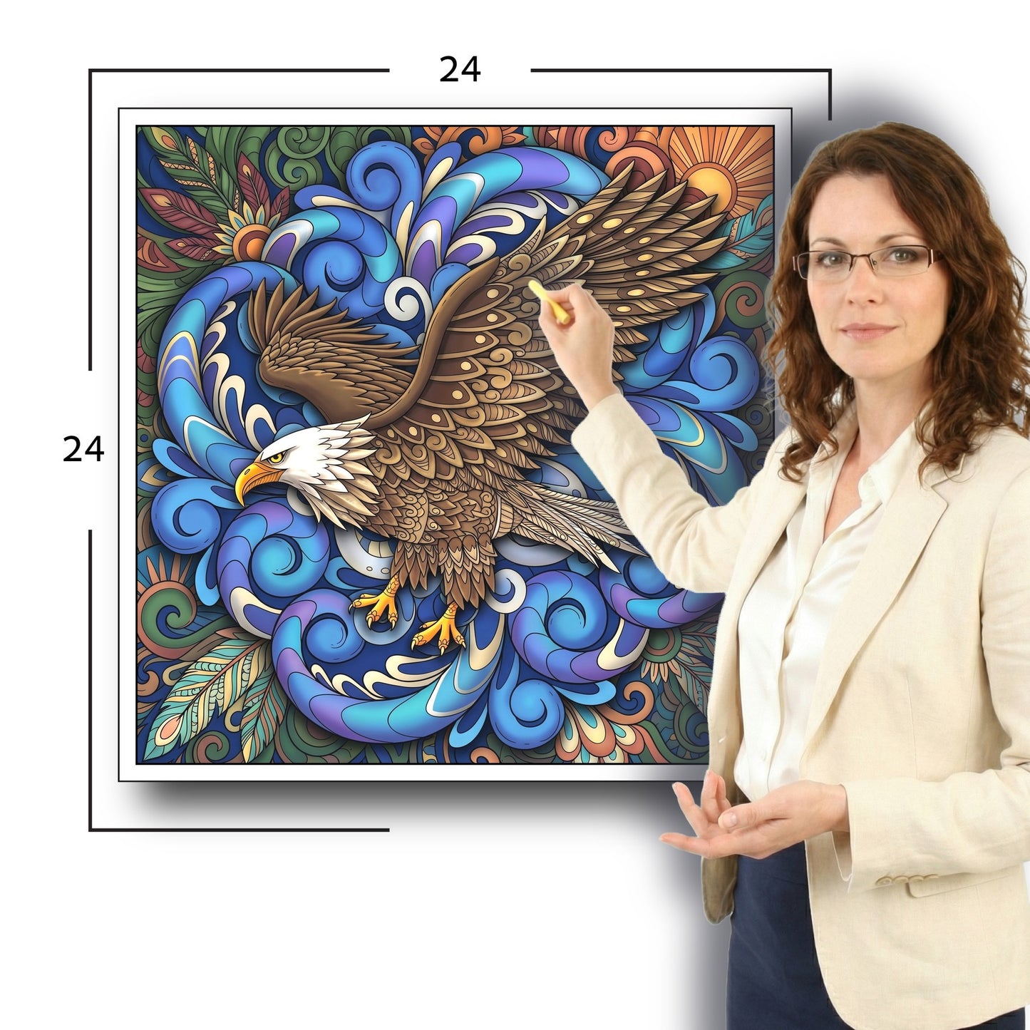 Large Adult Coloring Poster Page Eagle Made of Mandala Floral