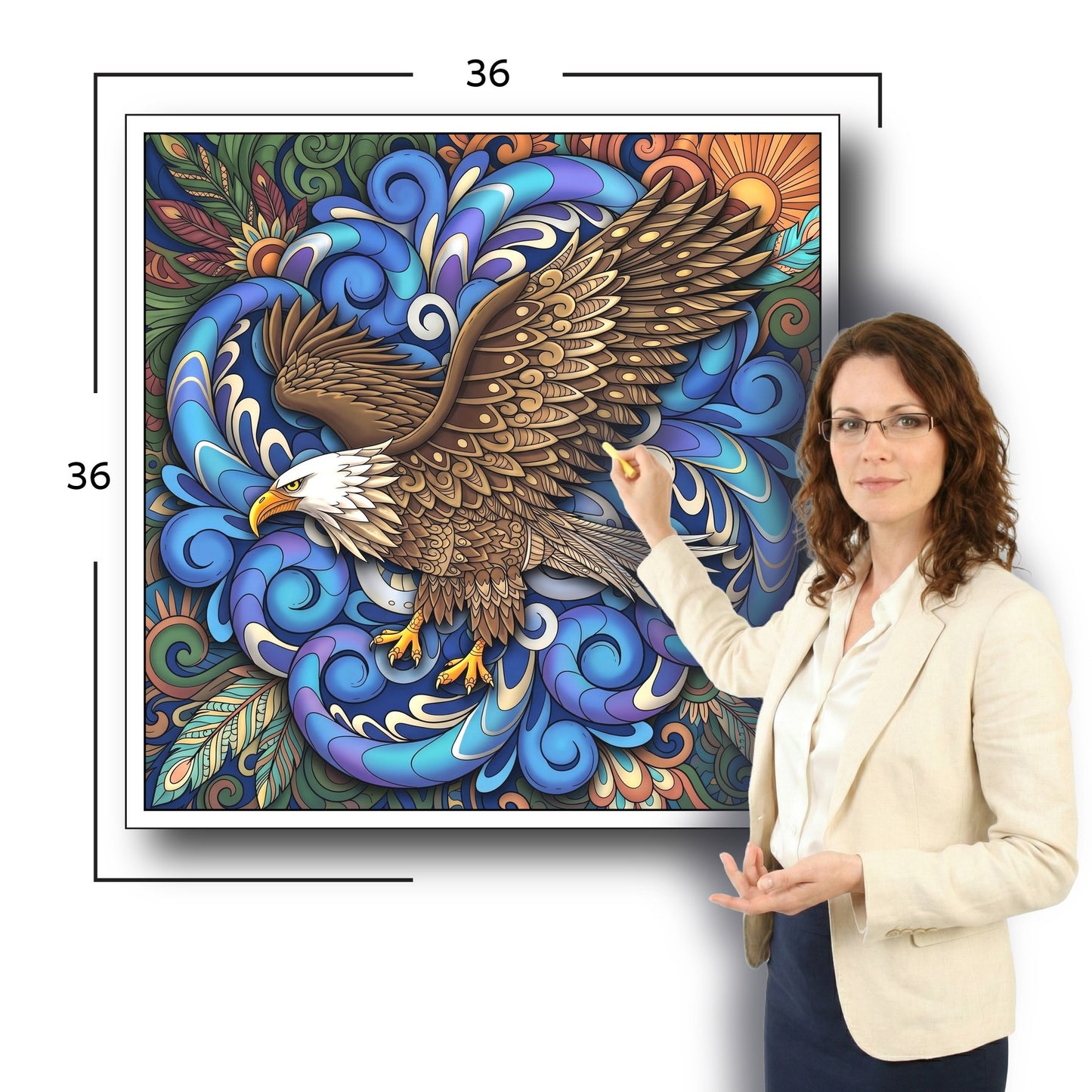Large Adult Coloring Poster Page Eagle Made of Mandala Floral