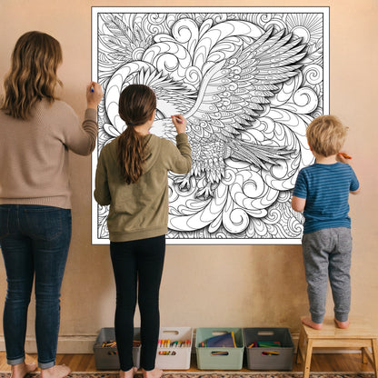 Large Adult Coloring Poster Page Eagle Made of Mandala Floral