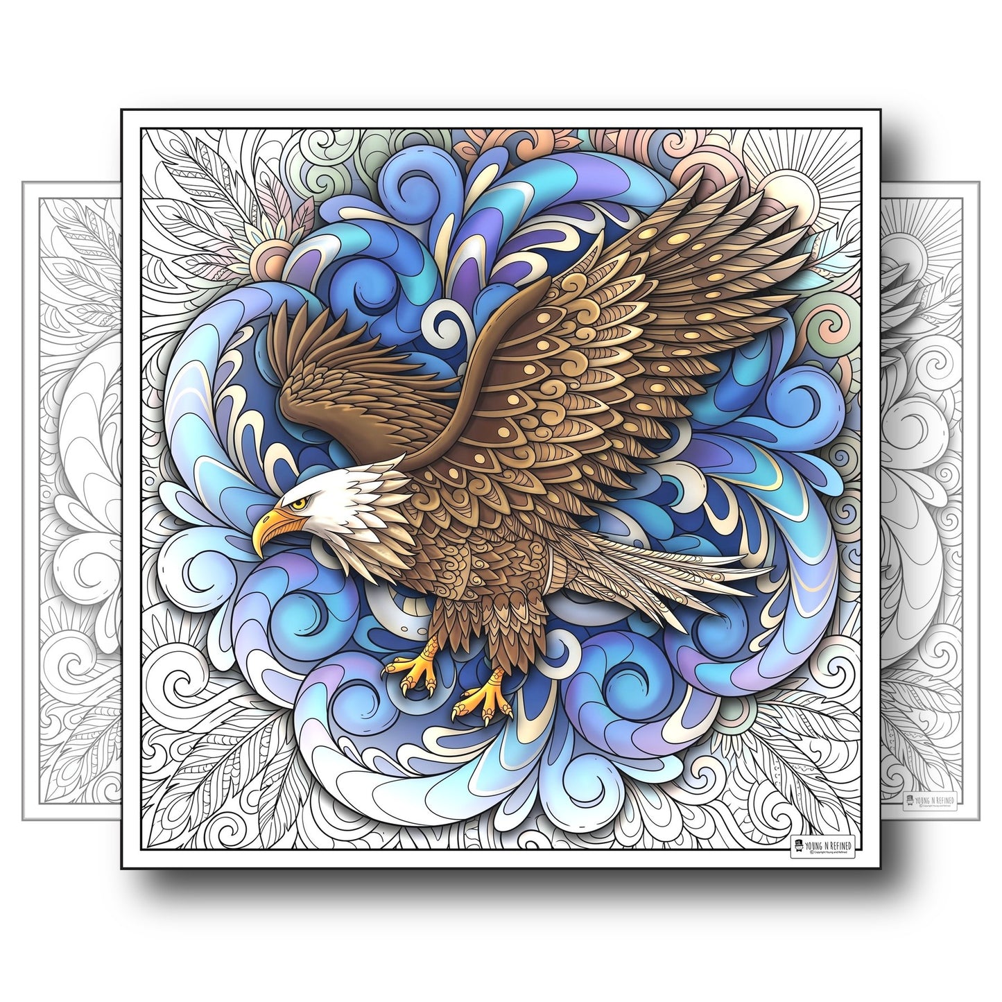 Large Adult Coloring Poster Page Eagle Made of Mandala Floral