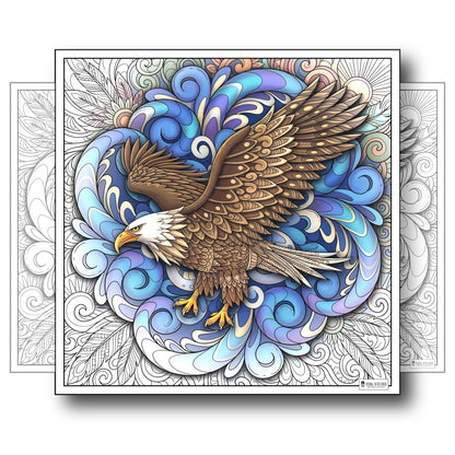 Large Adult Coloring Poster Page Eagle Made of Mandala Floral