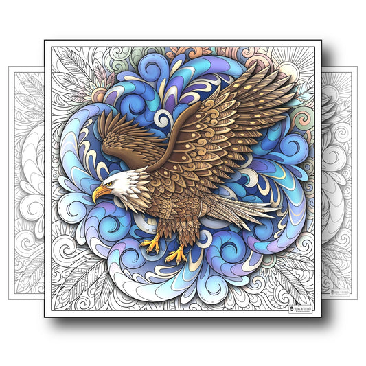 Large Adult Coloring Poster Page Eagle Made of Mandala Floral