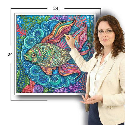 Large Adult Coloring Poster Page Fish Made of Mandala Floral