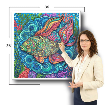 Large Adult Coloring Poster Page Fish Made of Mandala Floral