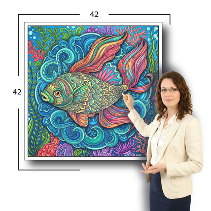 Large Adult Coloring Poster Page Fish Made of Mandala Floral